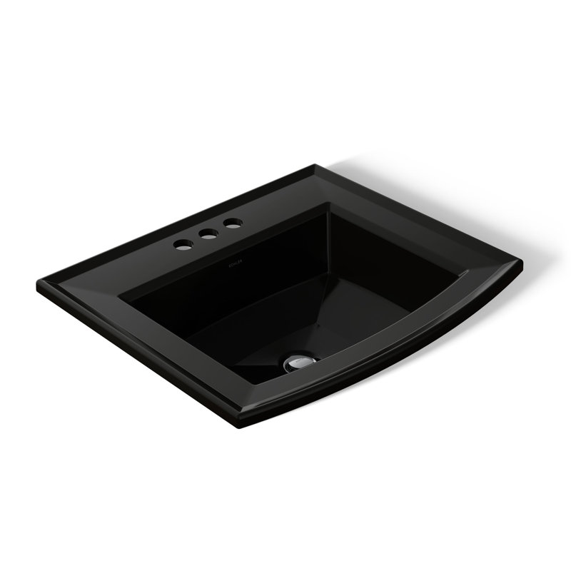 Archer Vitreous China Rectangular Drop-In Bathroom Sink with Overflow, Black, 4'' Centers