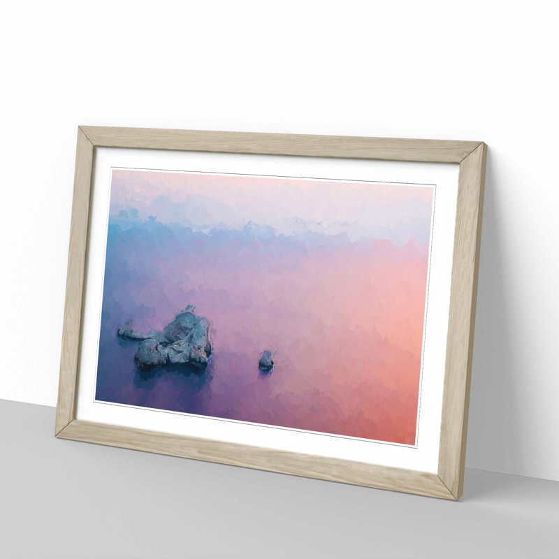 Pink Sunset in Ibiza Spain - Picture Frame Painting Print, 40cm H x 60cm W x 2cm D, Oak