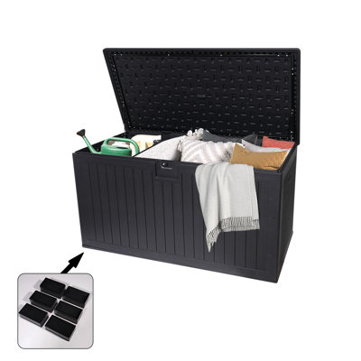 230 Gallon Resin Outdoor Deck Box Waterproof, Extra Large Patio Storage Box with Lockable Storage Containers for Patio Furniture Cushions, Pool Accessories, Garden Tools