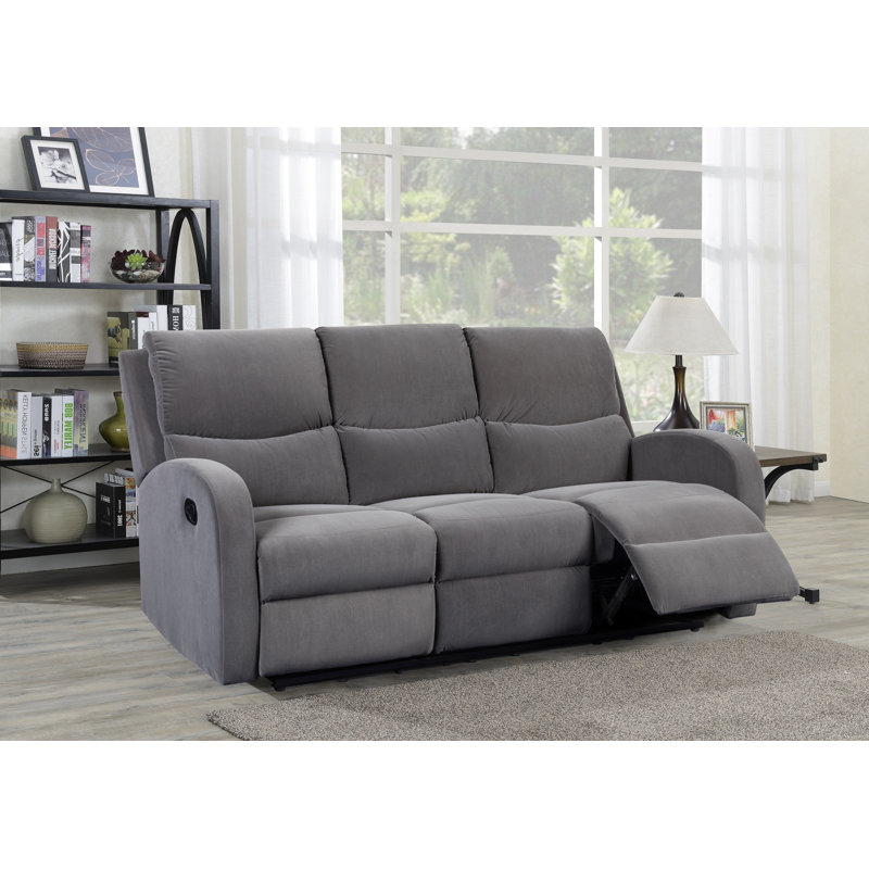 Sonay 72.5" Velvet Recessed Arm Reclining Sofa, Gray