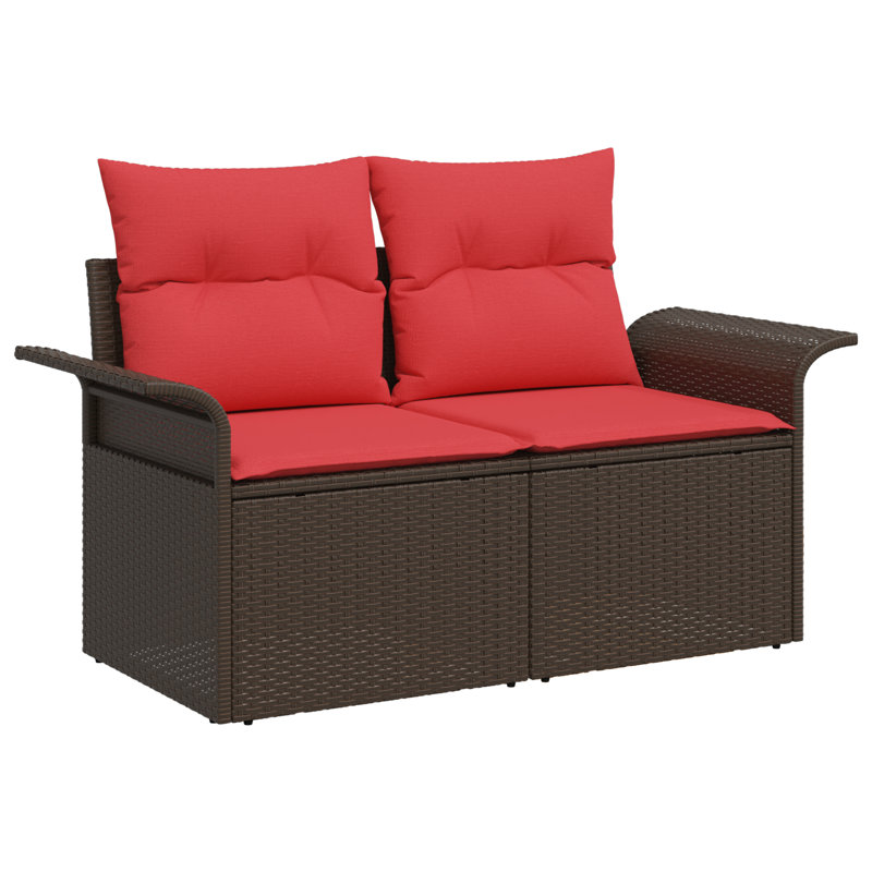 Ensemble de canapé de jardin avec coussin vidaXL 4 pièces vidaXL, Structure brune / coussin rouge