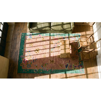 Tapis art déco noué en laine de style corail antique chinois des années 1920 en laine