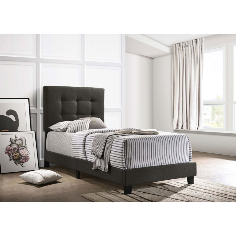 Lit simple gris anthracite avec tête de lit, rendant la chambre à coucher plus attrayante, Lit simple