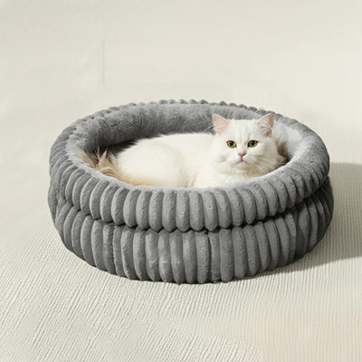 Lit pour chat, lit rond lavable pour animaux de compagnie avec un fond antidérapant pour les chats d'intérieur, lit rond apaisant pour chiot et chaton avec fond antidérapant - gris - 24 x 24 po