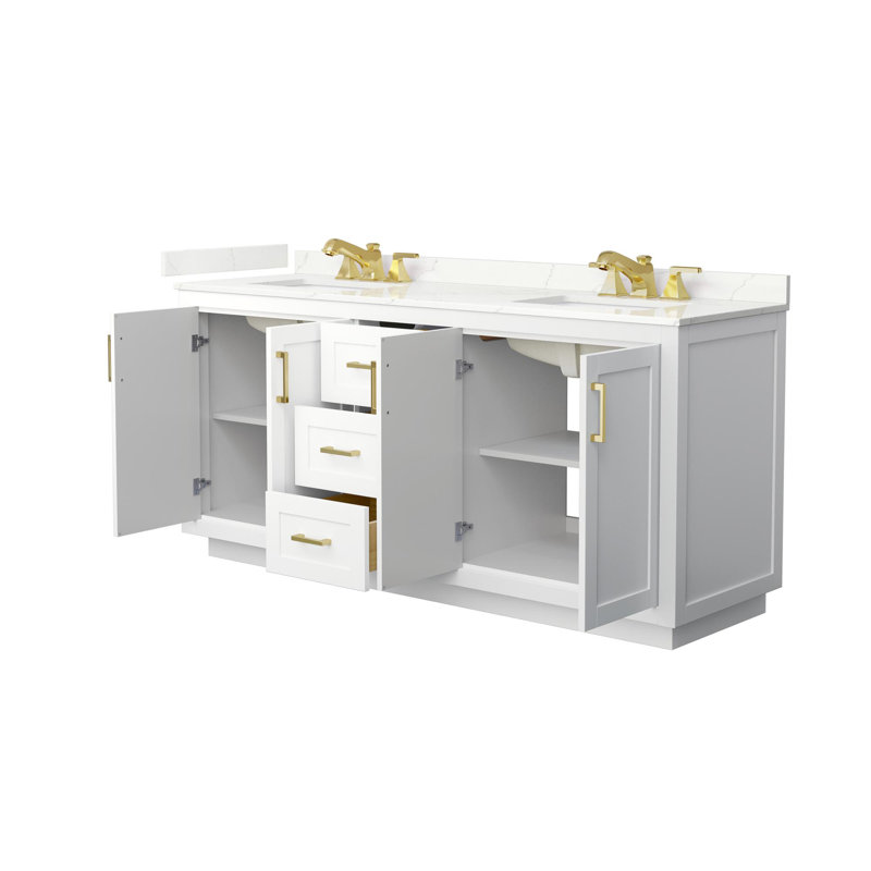 Miranda 72" Freestanding Double Bathroom Vanity with Quartz Top, Giotto Quartz, White, Brushed Gold