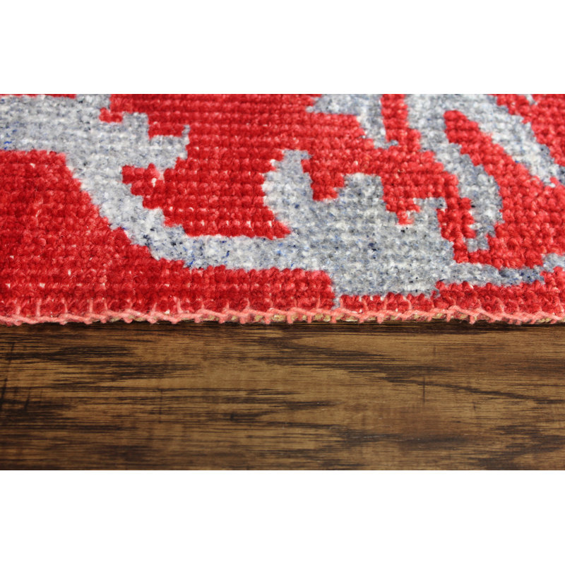 Tapis rouge / blanc en laine noué à la main Donail, Rectangle 2 pi x 3 pi