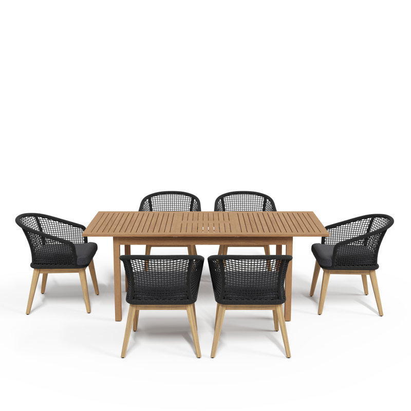 6 - Person Rectangular Outdoor Dining Set With Extendable Table, Gray Cushion/Black Frame