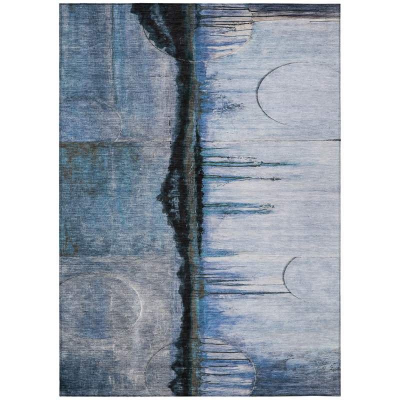 Machine Washable Indoor/Outdoor Xhevrie Blue Rug, Rectangle 3' x 5'