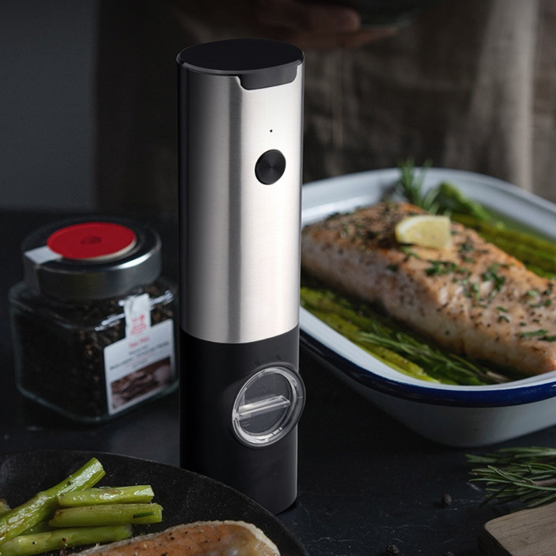 Ensemble de moulin à poivre et à sel électrique avec base USB rechargeable, aucune pile nécessaire, fonctionnement à une main, agitateurs à moulin à épices alimentés automatiquement