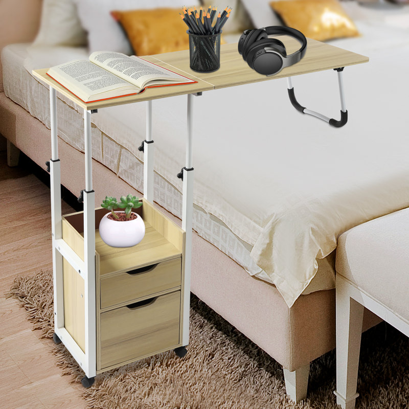 Table au-dessus du lit avec roulettes à hauteur réglable, Beige