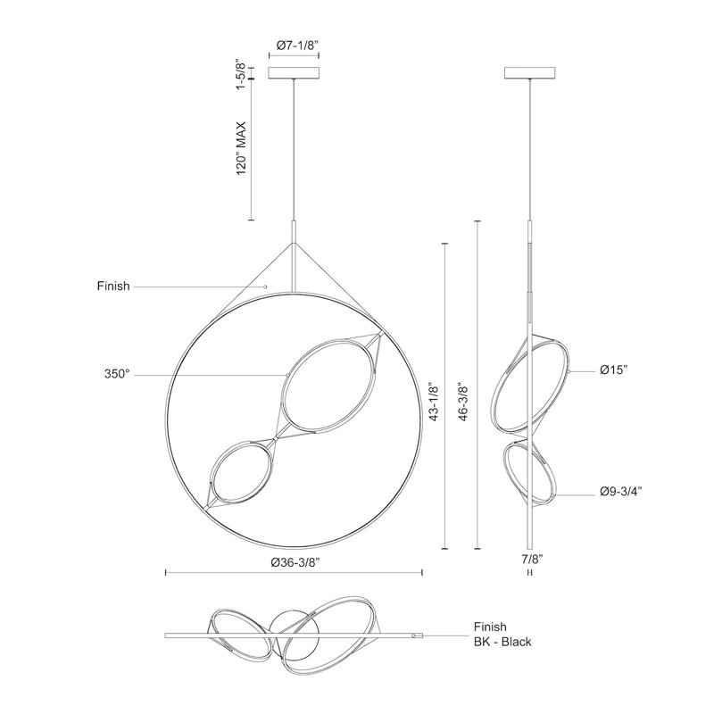 Serif 3 - Light LED Chandelier, 168" H x 36.38" W x 15" D