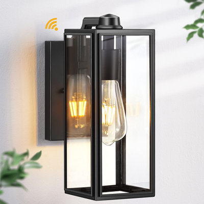 Dusk to Dawn Black Outdoor Wall Lanterns with Tempered Glass Shade for Garage