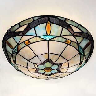 Rocland Tiffany Ceiling Light Fixtures 3-Light, Flush Mount 16" Wide Vintage Blue Stained Glass Lampshade Ceiling Lamp