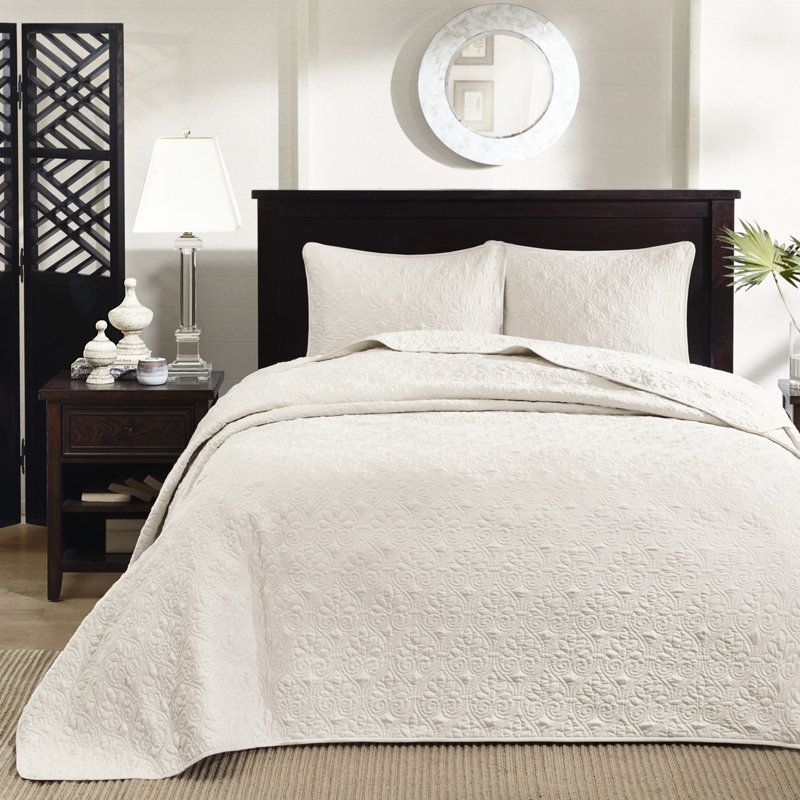 Couvre-lit de chambre à coucher réversible crème - surdimensionné pour un look confortable, rembourré de coton, conception de lit de finition luxueuse, douceur,