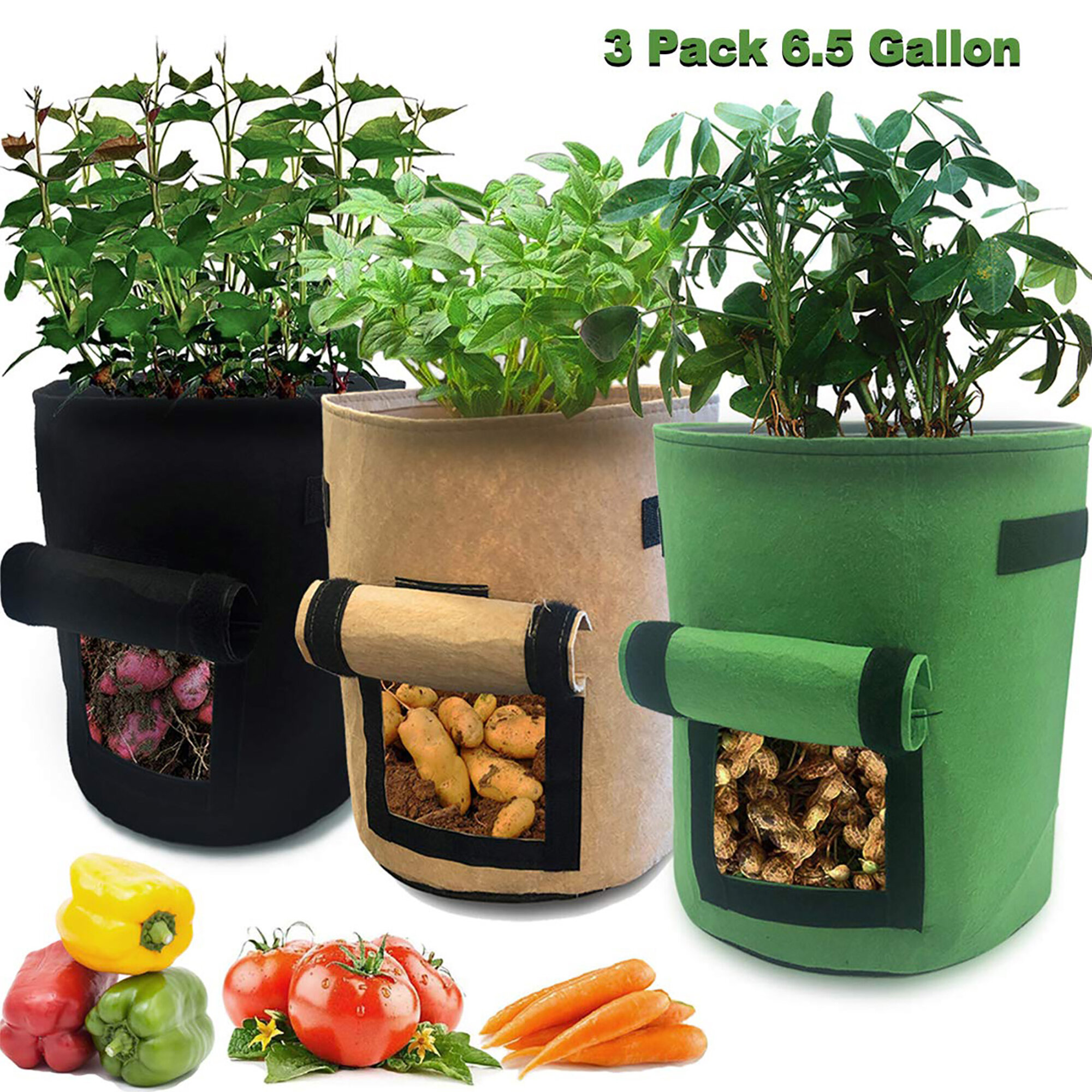 3 Pack 10 Gallon Fabric Grow Bags for Gardening - Potatoes, Tomatoes  Planter
