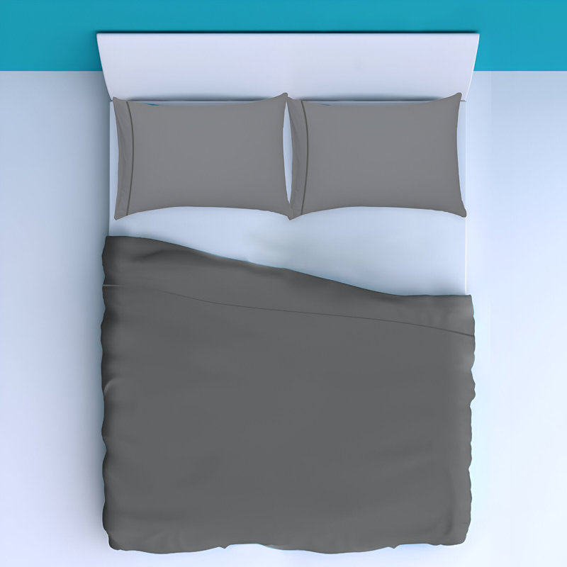400TC Luxurious Single Embroidery Sateen Solid Cotton 4 Piece Sheet Set Fitted Sheet Fits Upto 16" Deep Pocket, Dark Gray