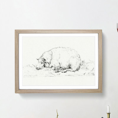 Resting Sheep by Jean Bernard - Picture Frame Drawing Print on MDF