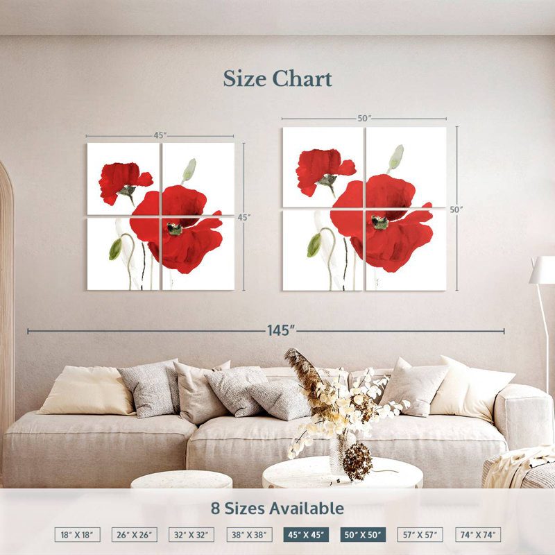 Harnek All Red Poppies I, 50" H x 50" W