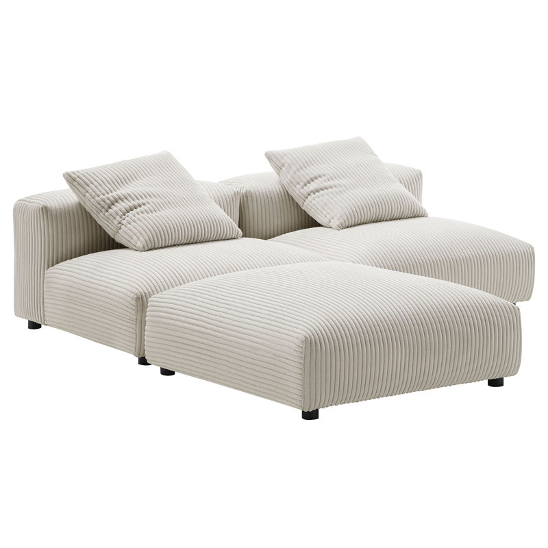 Canapé modulaire rembourré en velours côtelé 3 pièces Solace, Velours côtelé amande