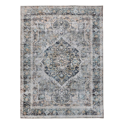 Bungalow Rose Soft Gray Blue Machine Washable Area Rug – Non-Slip, Stain Resistant, GRS Certified, for Bedroom, Living & Dining