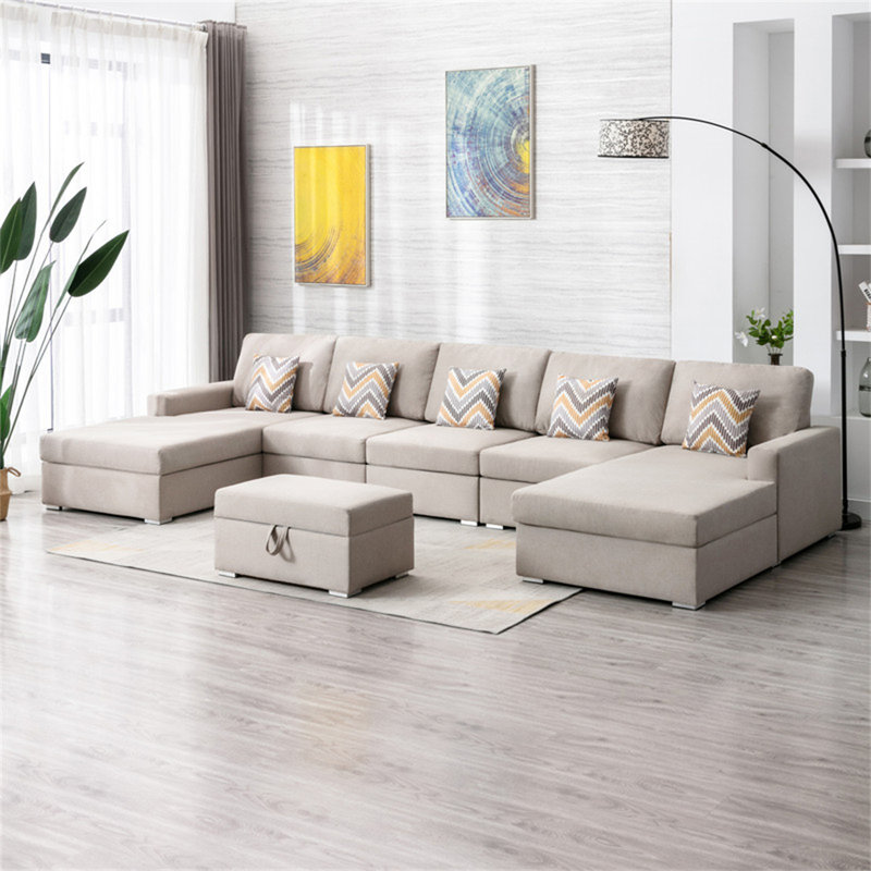 Canapé modulaire double en lin 6 pièces avec pieds interchangeables 152 po Nolan