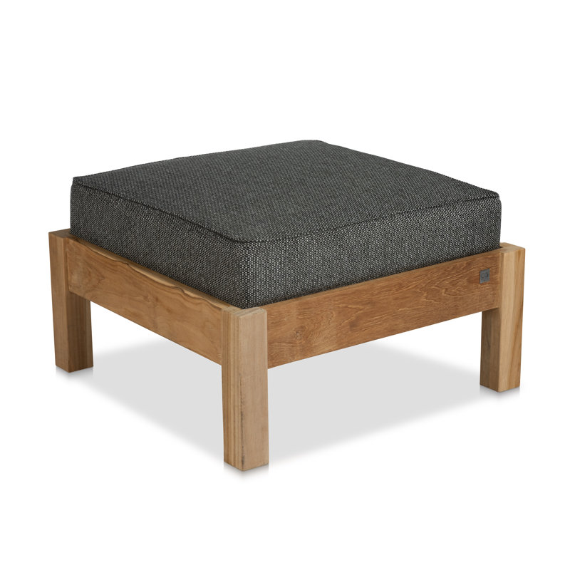 Repose-pieds d'extérieur en teck avec coussin Taverny, Noir