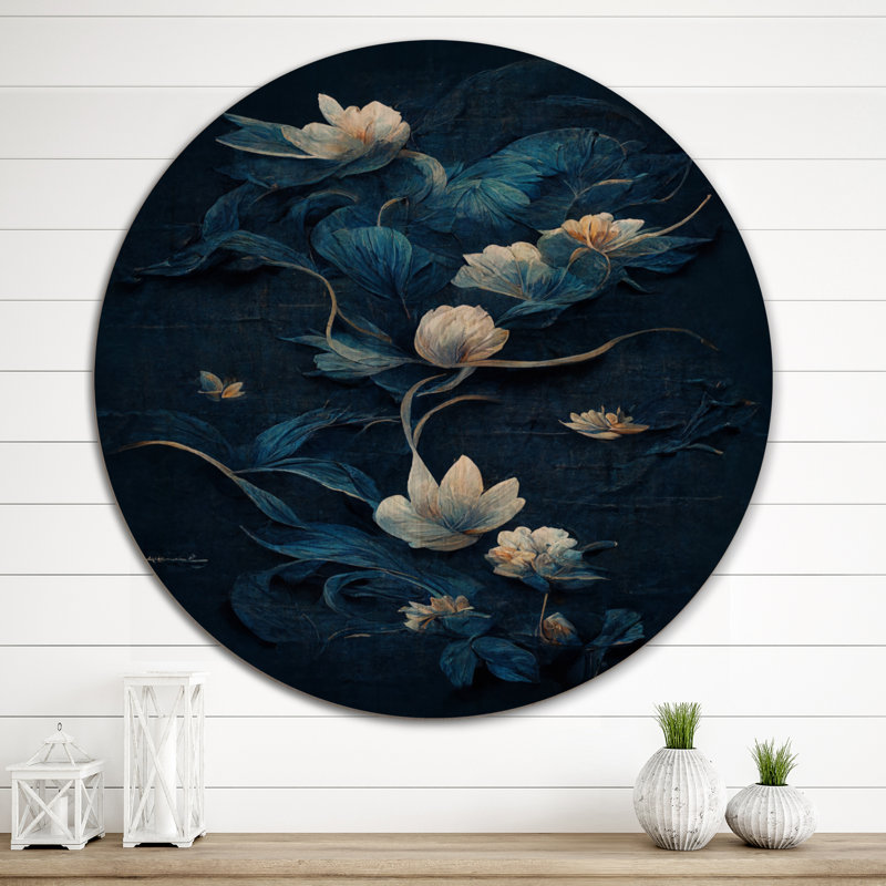 Fleurs chinoises bleues et blanches V - Art mural floral en bois - Bois de pin naturel, H 36 po x l 36 po x P 1 po