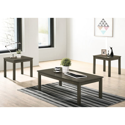 Élégant ensemble de tables de salon gris foncé 3 pièces - 1 table basse et 2 tables de bout, style classique et contemporain, + panneau de particules, bois d'hévéa gris sophistiqué 1 2 moderne,