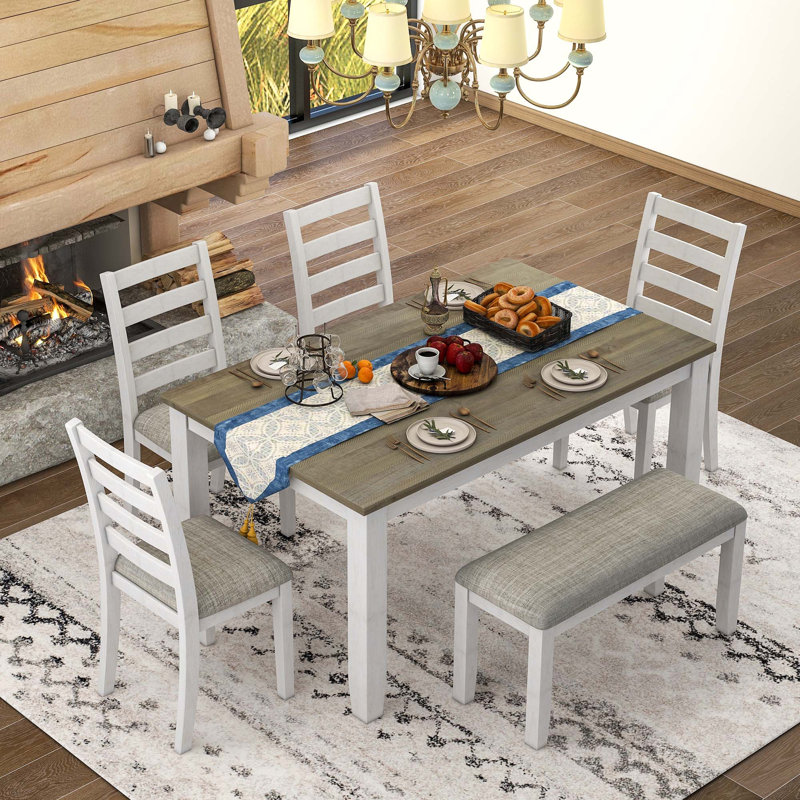 Ensemble repas pour 6 personnes Al-Shalan, Blanc délavé, Blanc / gris, Blanc