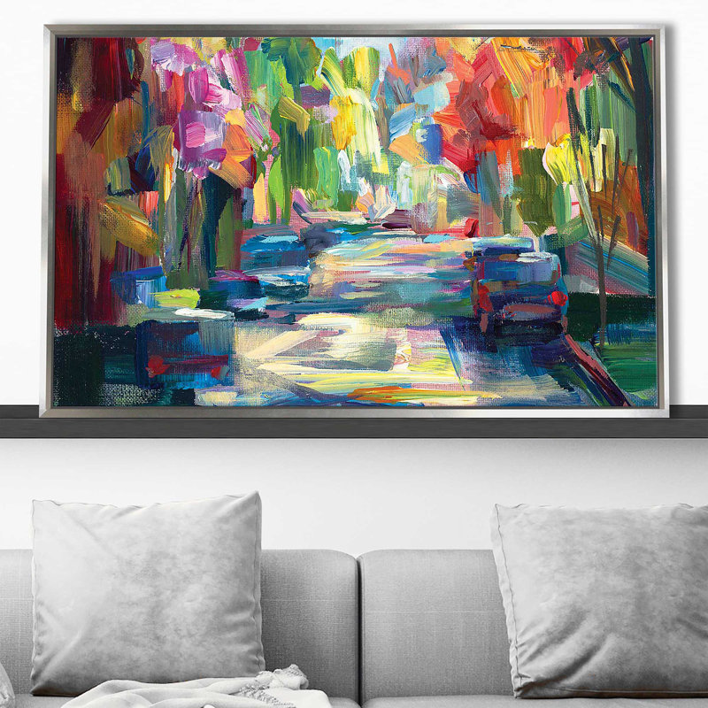 Joyaux du matin - peinture encadrée sur acrylique, Cadre flottant argent, H 27,5 po x l 43,5 po x P 2 po