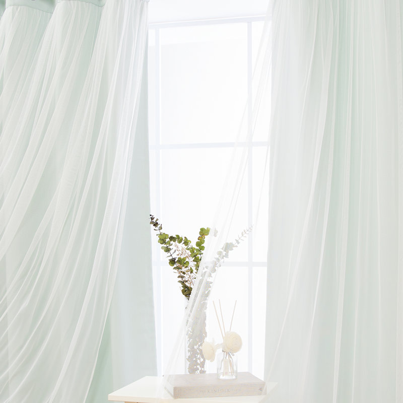 Everina Lace Overlay Nature Floral Room Darkening Thermal Grommet Curtain Panels, Mint, 52" W x 96" L