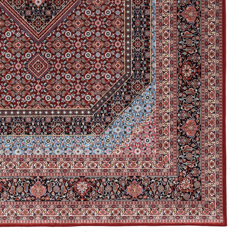 Emanuel Traditional Machine Woven Flatweave Red and Navy Area Rug with Non Skid Backing , Rectangle 6'7" x 9'7"