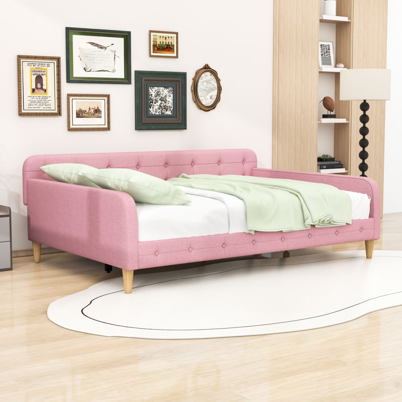 Lit de jour rembourré capitonné, Lit double, Rose