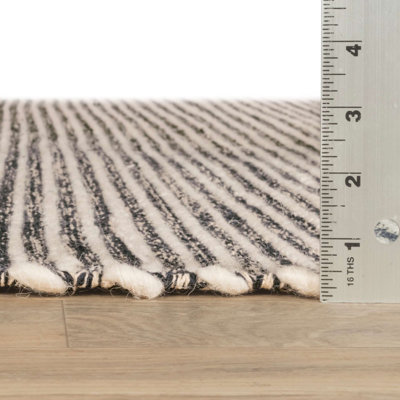 Mixed Stripe Blue/Ivory Handwoven Rug, Runner 2'6" x 8'