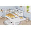 Lit de jour double en bois avec lit gigogne simple, lit de jour avec tablette de rangement et ports de chargement USB, blanc