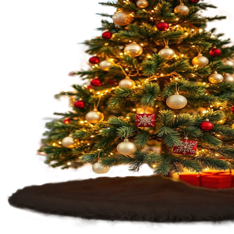Jupe d'arbre en fausse fourrure avec bords arrondis Fabricla, Brun, L 30 po x L 30 po