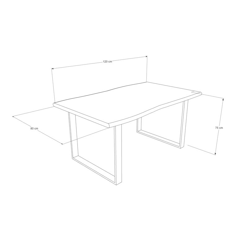 Norman Oak Unfinished Solid Wood Top Metal Base Dining Table, Brown Oil, H80 x L120 x W40cm