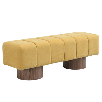 Multi - Purpose Yellow Chenille Bench, 300 Lbs Weight Capacity, No Assembly, Floor , 50" Length For Bedroom And Entry Capacity Stool, Length, Valuable In Dining Room