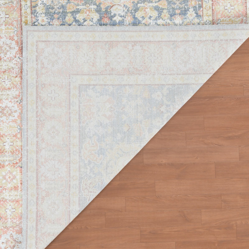 Bewdley Weathered Vintage Oriental Blue/Coral Area Rug, Rectangle 9' x 13'