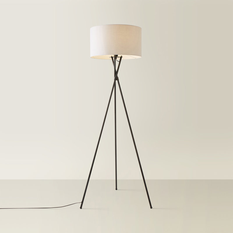 Misner 155cm Camden Tripod Floor Lamp with Large Reni Shade, Black , Beige, Yes