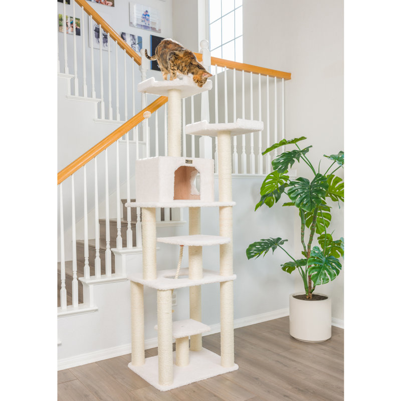 Ivory Faux Fleece and Sisal 78" Cat Tree Tower