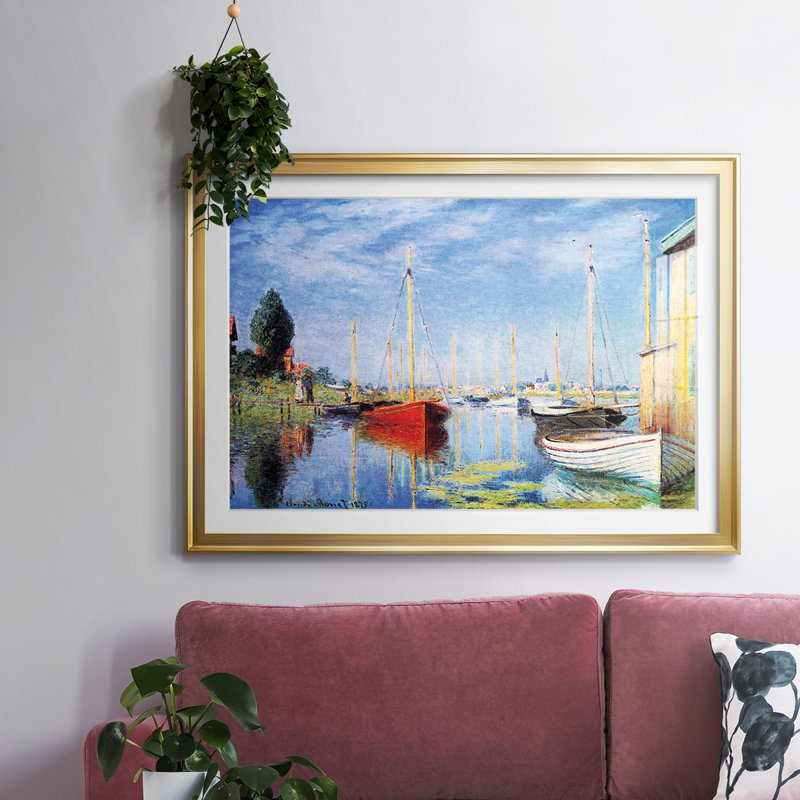 «Pleasure Boat At Argenteuil», reproduction d'art sur papier, Or, H 15 po x l 21 po x P 1,5 po