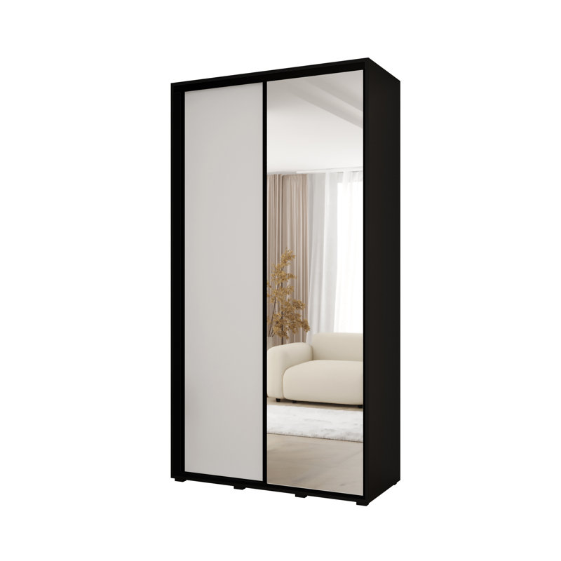 2 Door Laminate Wardrobe, White/Black, 235.2cm H x 140cm W x 45cm D