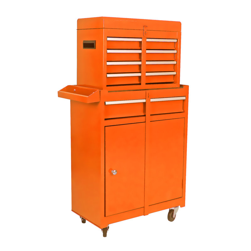 Boîte à outils en métal avec 5 tiroirs et trous de réglage - Orange 22,28 po Dessus profond profond détachable, Orange