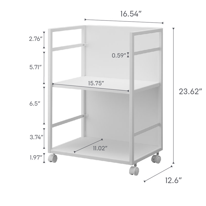 Yamazaki Home Two-Tier Hideaway Storage Cart, Steel, Wheels, White