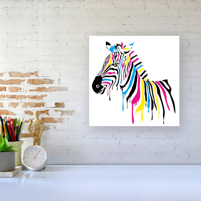 Multi Coloured Zebra - Wrapped Canvas Print, 16cm H x 16cm W x 3.8cm D