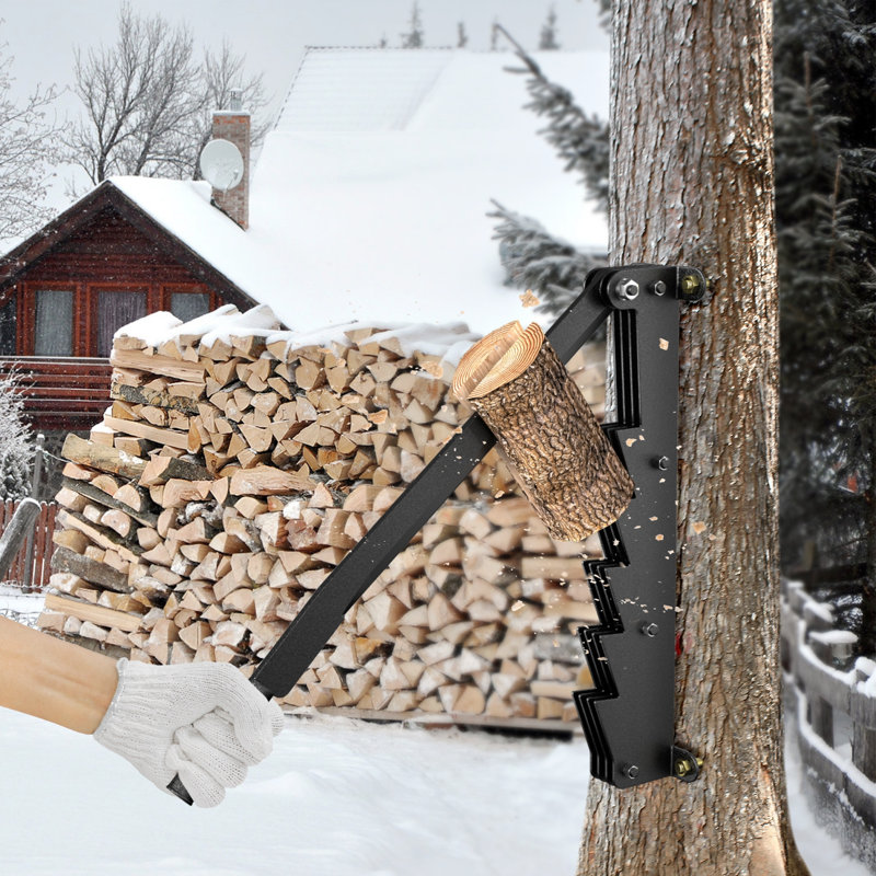 Manual Wood Log Splitter Wall Mounted Splitter 60x11.5x10.5cm Heavy Duty Firewood Splitter with Non-Slip Gloves & Felt Bag for Home, Fireplaces, Camping, BBQ