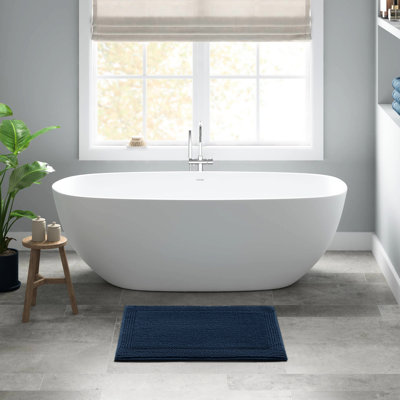 24X44" Navy Reversible 100% Cotton 3000 Gsm Bath Rug - Soft And Comforting, , Machine Washable, Medium Pile 1 Pcs Long Lasting Quality, Non Slip