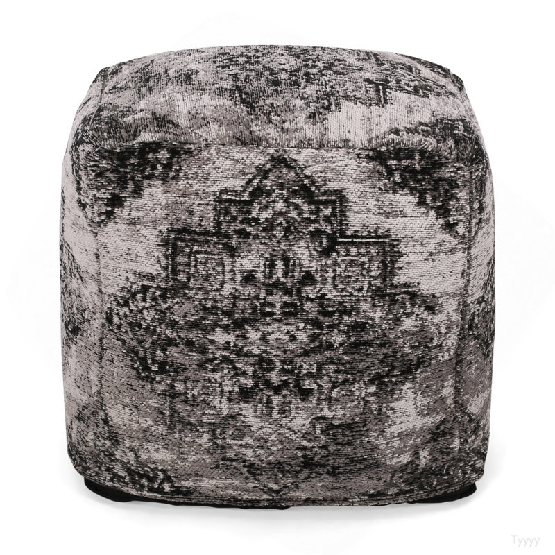 Pouf carré Sellek, noir et beige