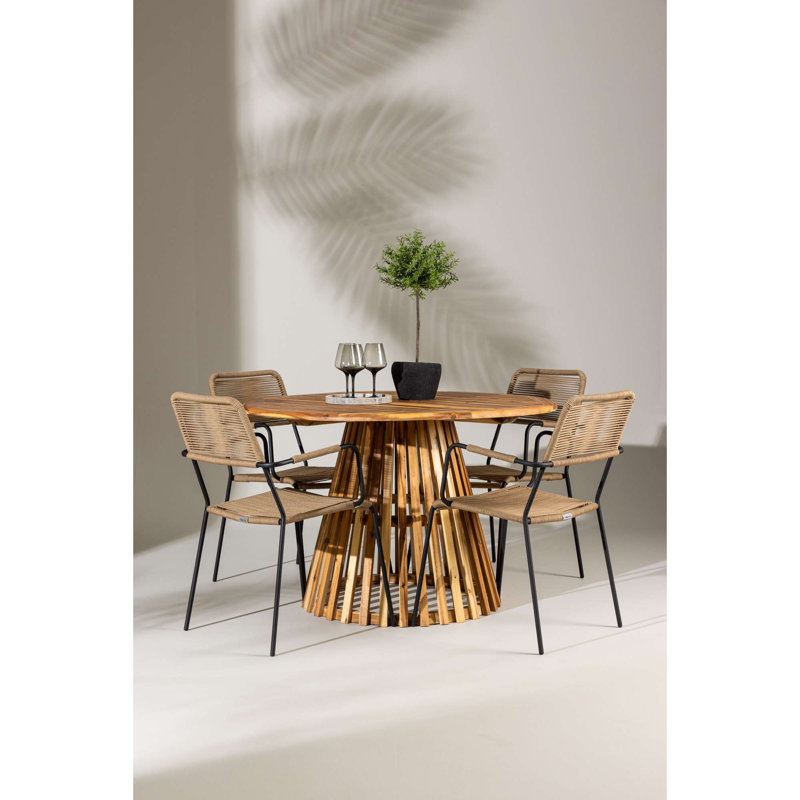 Claudius 4 - Person Acacia Patio Dining Set with Round Table